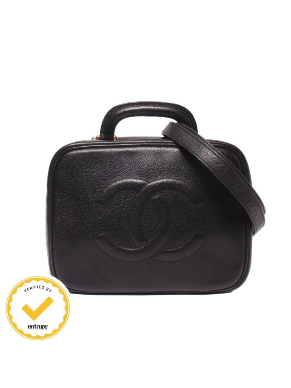 Chanel 2-Way Vanity Shoulder Bag Crossbody CC Logo Caviar Leather Gold